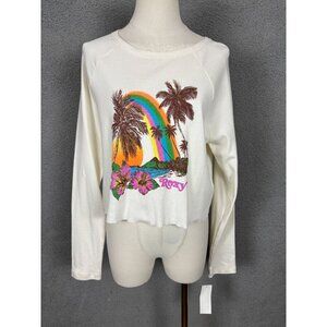 Roxy Women's Rainbow Palm Tree Long Sleeve Crop Top Shirt Medium Multicolor NWTs